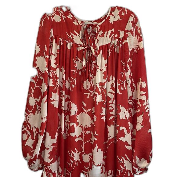 Johanna Ortiz X H&M Red Wild Roses Voluminous Satin Dress Kaftan Size XS - Picture 2 of 13